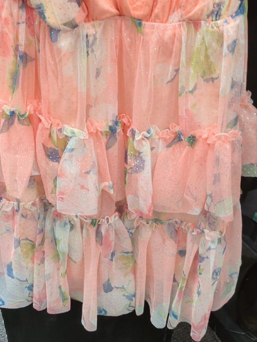 En Creme Floral Peach Tiered Ruffle Mini Dress - Picture 4 of 5